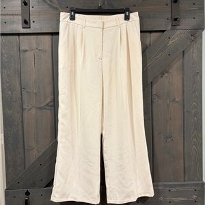 Chic Cream Women's Cropped Pants XL Flowy High Waisted
